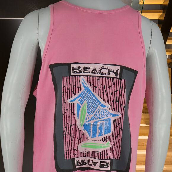 Vintage Beach BLVD Surf Skate Bright Pink Muscle Tank Top Tee T Shirt L - Picture 1 of 9